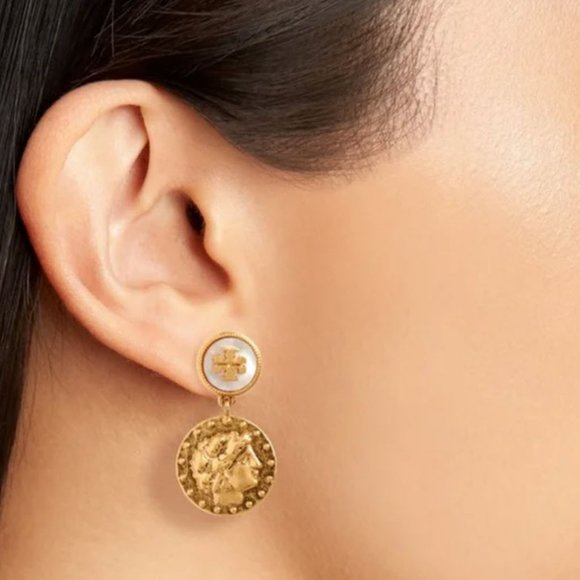Tory Burch Antiqued Coin Drop Earrings NWOT - Picture 7 of 8